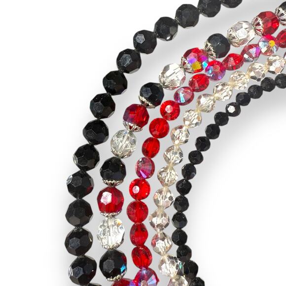 Vintage Vendome Lava Black Red White Glass Rhinestones Necklace 13 inch - Picture 2 of 5